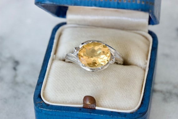 Golden Honey Toned Citrine Cocktail Ring, 10k Whi… - image 1