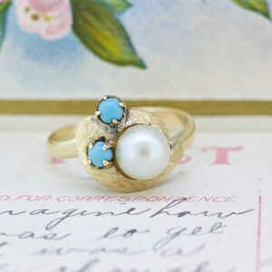 Pearl Engagement Ring | 18k Yellow Gold Ring | Unique Promise Ring | Turquoise Ring | Gemstone Ring | Boho Rings | Stacking Ring | Size 5.5