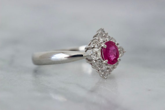 Vibrant Ruby Engagement Ring, Platinum Diamond Ha… - image 4