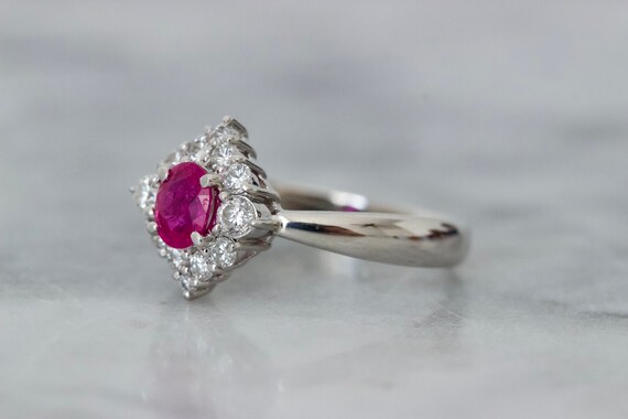 Vibrant Ruby Engagement Ring, Platinum Diamond Ha… - image 3