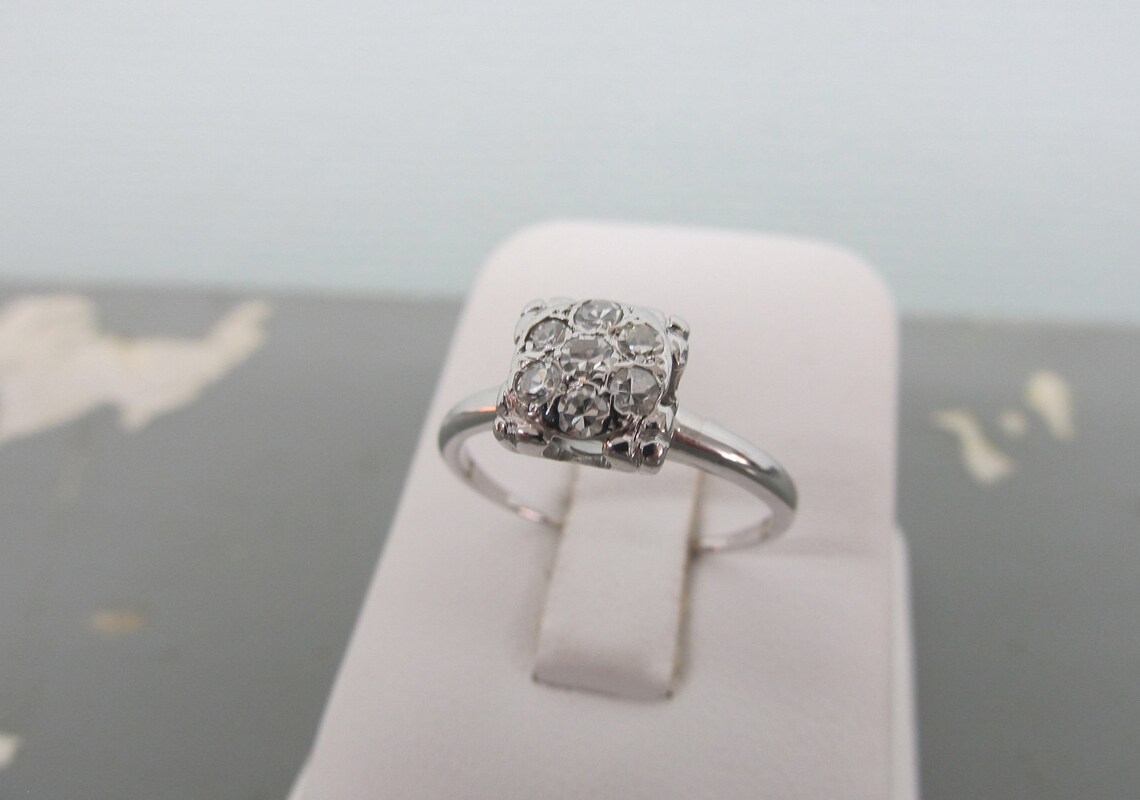 Vintage Engagement Ring Square Cluster Ring Diamond Cluster Etsy