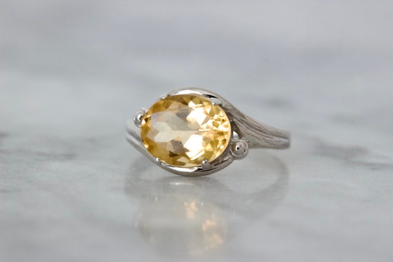 Golden Honey Toned Citrine Cocktail Ring, 10k Whi… - image 4