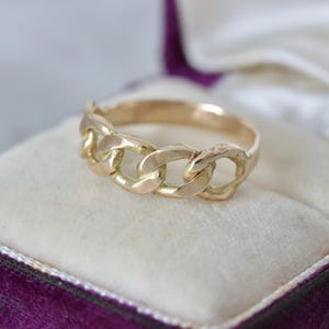 Unique Gold Chain Ring, Size 6.25, 14k Yellow Gold Bands, 16k Gold Curb Link Chain Ring, Everyday Fine Estate Jewelry, Chunky Gold Ring