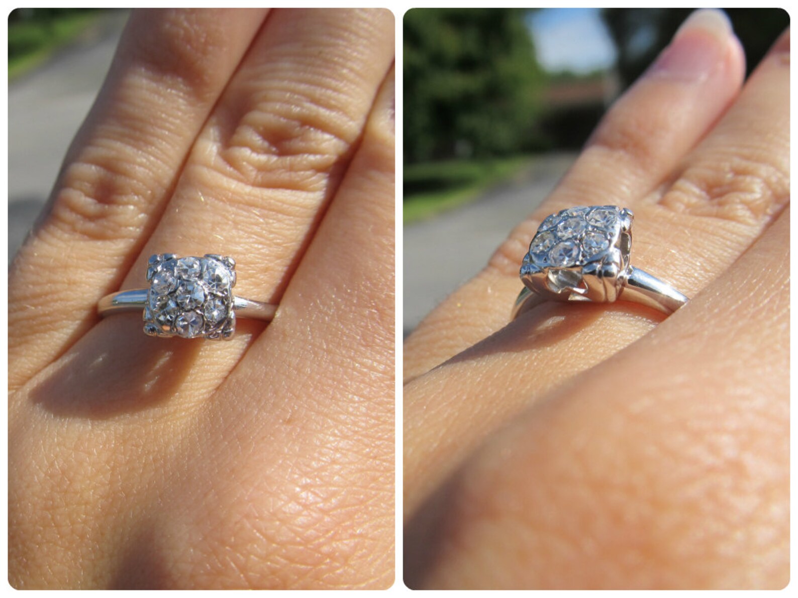 Vintage Engagement Ring Square Cluster Ring Diamond Cluster | Etsy