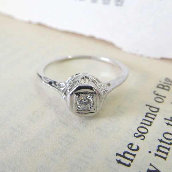 Antique Art Deco Diamond Engagement Ring 18k White Gold Diamond Ring Edwardian Ring Art Deco Ring - US Size 4.75