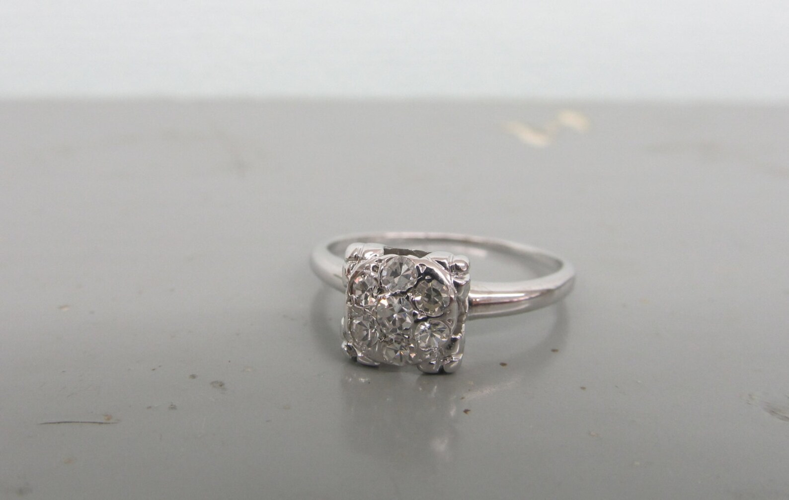 Vintage Engagement Ring Square Cluster Ring Diamond Cluster Etsy