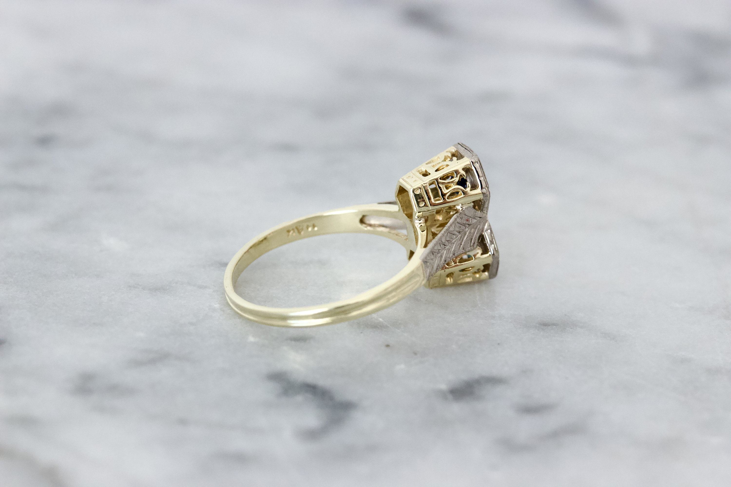 Bague Toi Et Moi En Or Jaune Et Blanc 14k Avec Saphir – Taille 51, Occasion Avec Traces