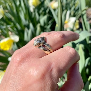 Vintage Gold Snake Ring, Unique Serpent Jewelry, 14k Yellow Gold Size 9, 1960s Statement Ring, Substantial Solid Gold, Diamond Eye Accents image 10