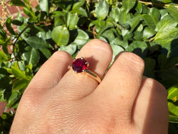 Antique Synthetic Ruby Solitaire Ring in 10k Yell… - image 11