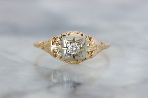 Dainty Art Deco Diamond Solitaire Ring in 14k Yel… - image 4