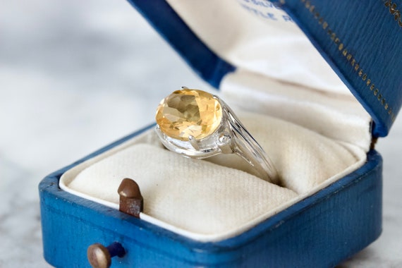 Golden Honey Toned Citrine Cocktail Ring, 10k Whi… - image 2