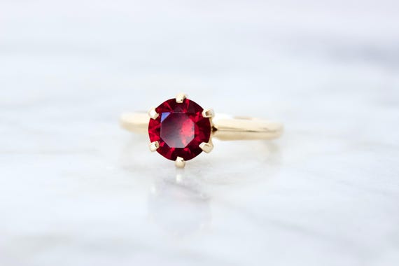 Antique Synthetic Ruby Solitaire Ring in 10k Yell… - image 9