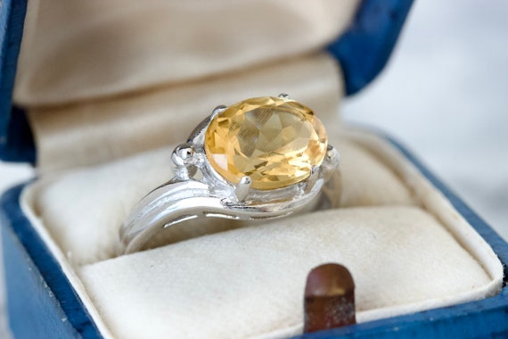 Golden Honey Toned Citrine Cocktail Ring, 10k Whi… - image 3