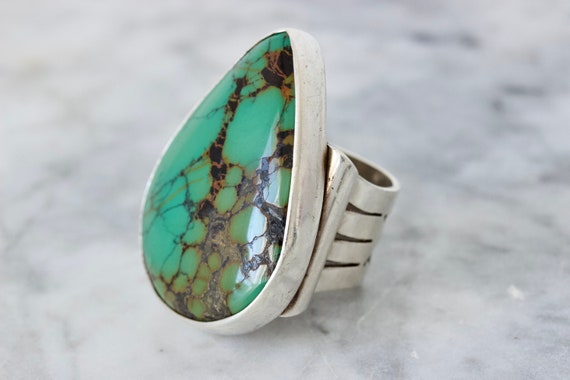 Striking Vintage Native American Navajo Sterling Silver Citrine Royston Turquoise Ring Old Striking Vintage Native American Navajo Sterling Silver Citrine Royston Turquoise Ring Old