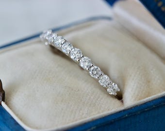 Stunning 0.70 CTW Diamond Half Hoop Wedding Band in 14k White Gold, Size 7.25, April Birthstone, Stackable Half Eternity Anniversary Ring