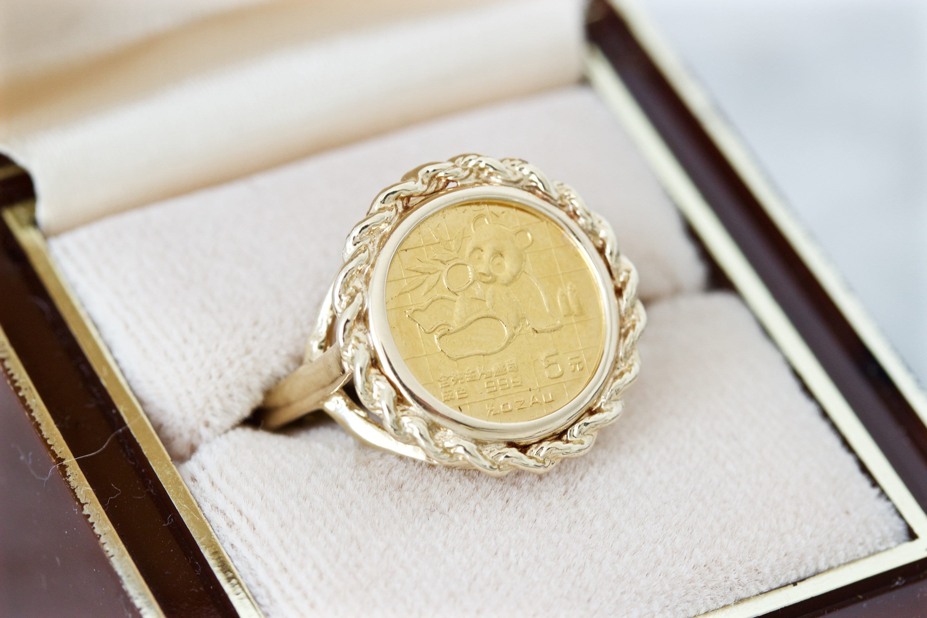 925 Sterling 14k Gold Panda Coin Ring RKC Moissanite Round Cut Panda Coin  Ring For Women