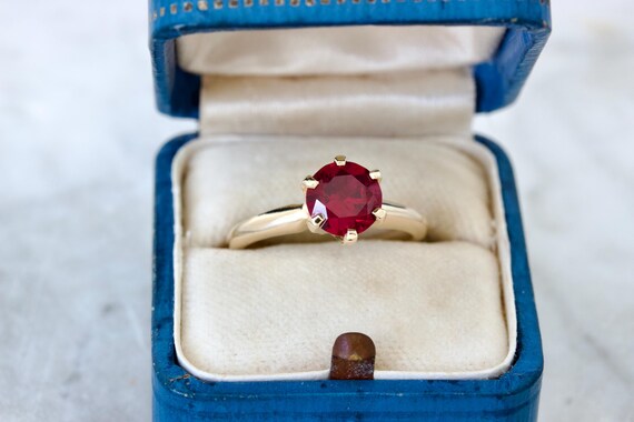 Antique Synthetic Ruby Solitaire Ring in 10k Yell… - image 3