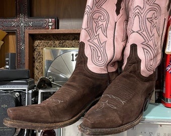 Delicious Chocolate Suede and Cherry Cream Lucchese 1883 Cowgirl Boots