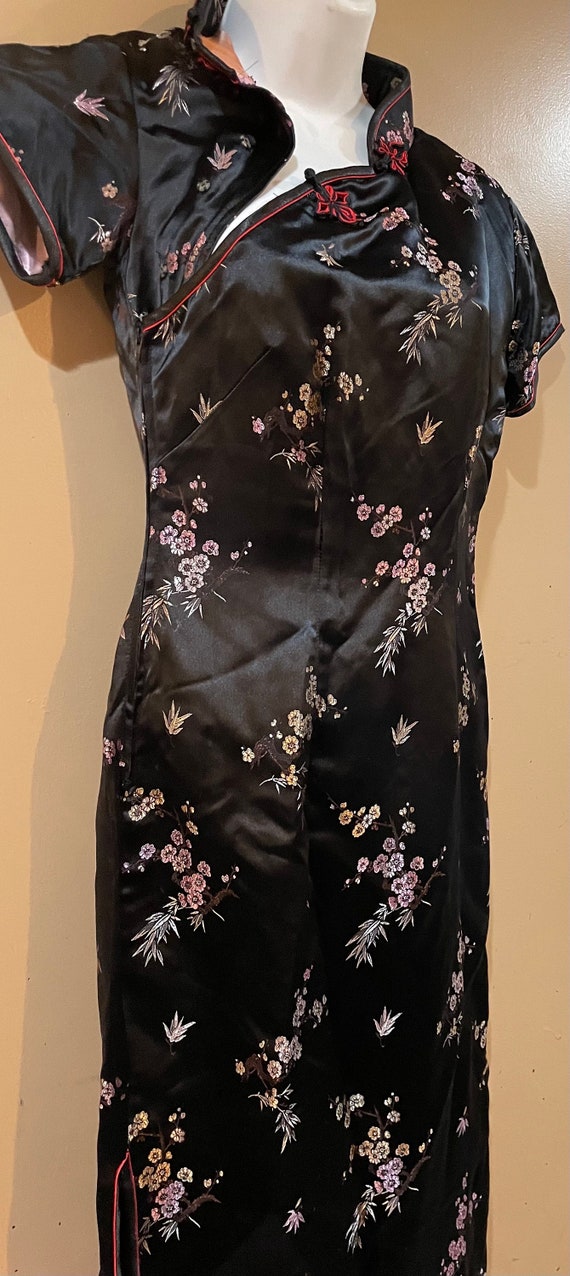 black satin chinese dress Asian Black Dragon Dress, Oriental Black Dress, Black Dragon Chinese Traditional Sexy Sheath Cheongsam Dress, Chinoiserie Pattern