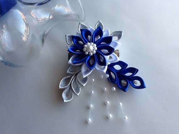 Hair Clip Royal Blue Cobalt Blue Dark Blue White And Silver Etsy