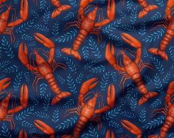 Lobsters Pattern in Navy Blue Fabric