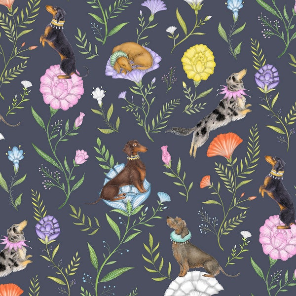 Doxie Day Afternoon Slate Grey Wallpaper