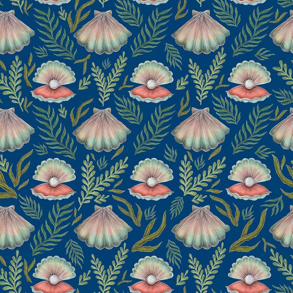 Shell Pattern in Deep Blue Wallpaper SAMPLE ONLY Please | Etsy