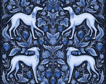 Strawberry Thief Hounds Blue Fine Art Print