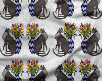 Cats and Tulips Fabric