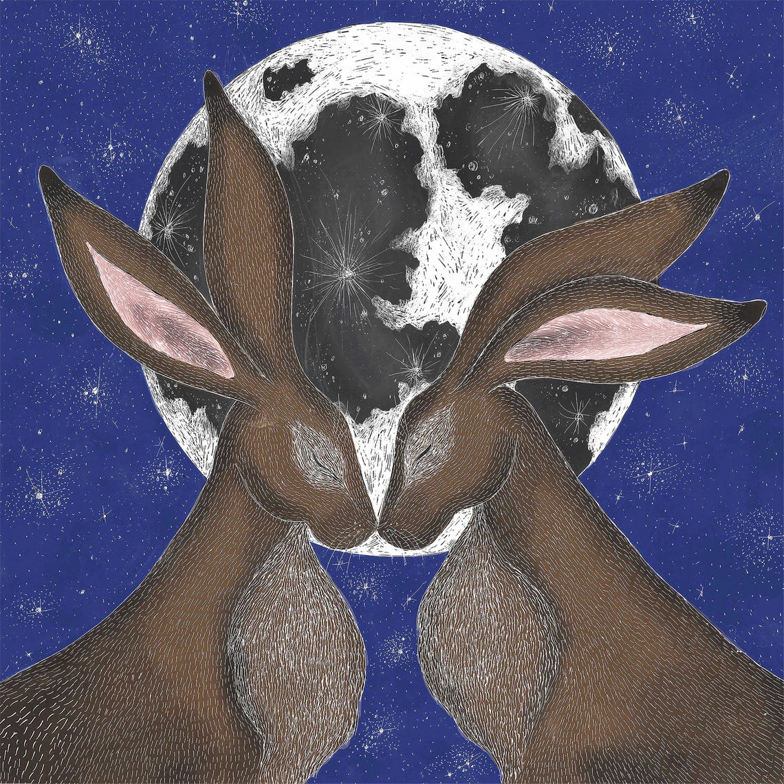 Lunar Moon Hares Art Print - Etsy