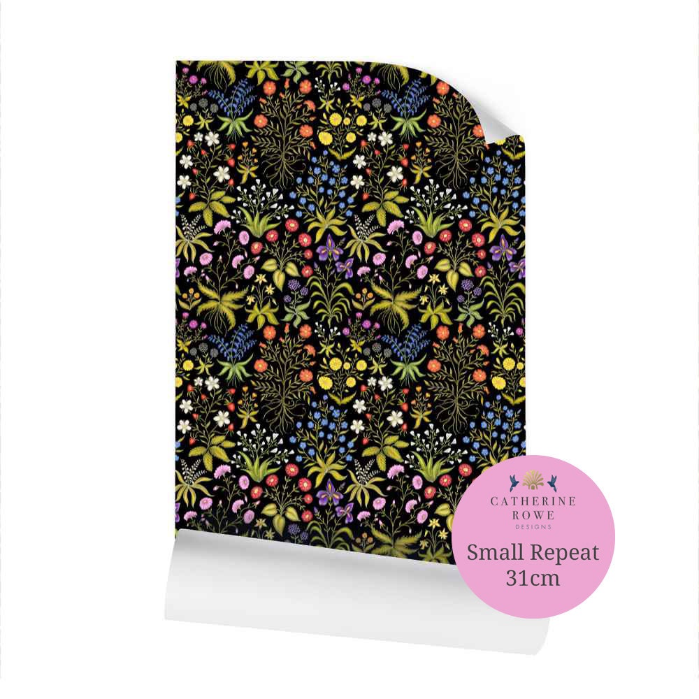 Mur De Fleurs Ink Black Wallpaper - Etsy