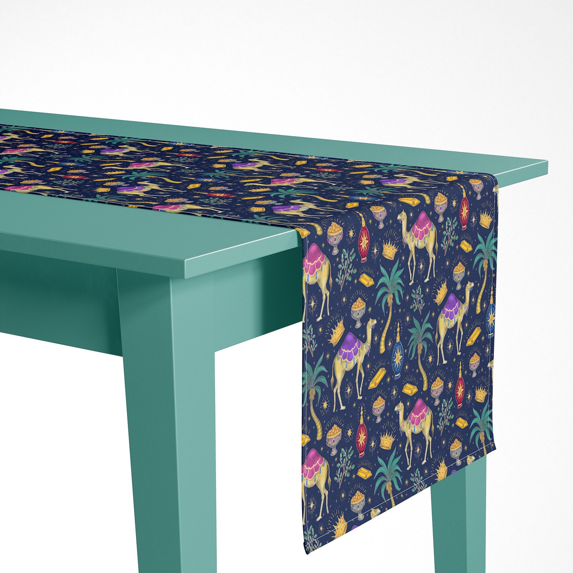 Jewelled Christmas Pattern in Navy Blue Luxury Table Runner Etsy UK