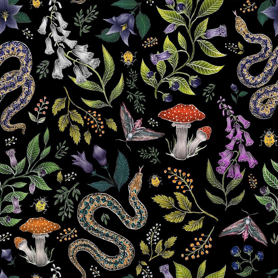 Poisonous Pattern Midnight Black Wallpaper - Etsy