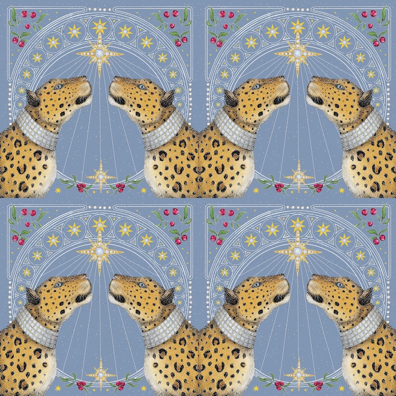 Nouveau Leopards in Frost Fabric