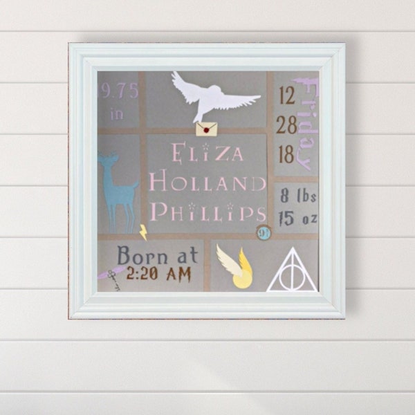 HP Birth Announcement, Custom Wizard Nursery Room Decor, Birth Information Wall Art, Gift for New Mom