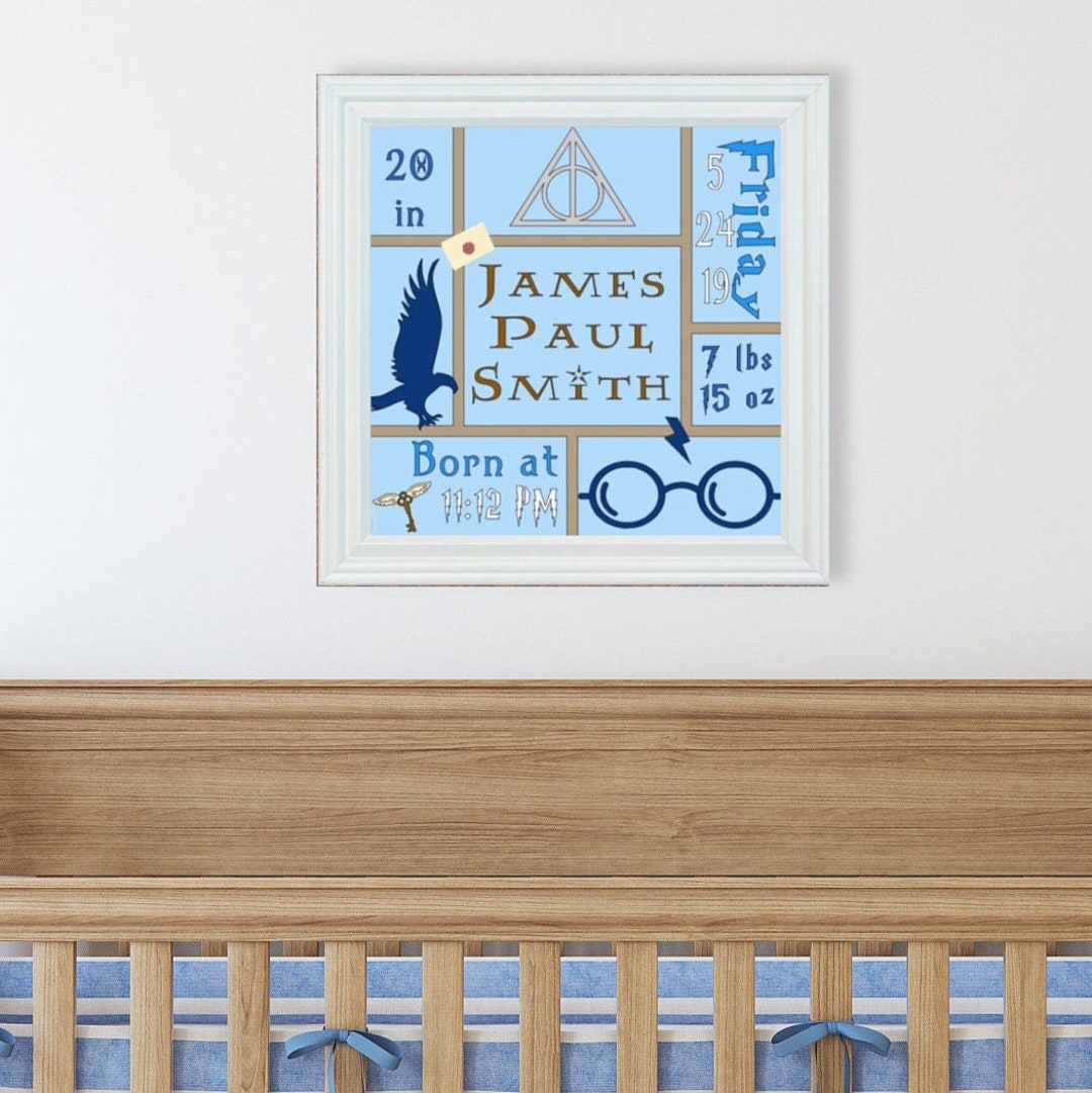 Custom Ravenclaw Birth Announcement, Handmade HP Nursery Room Decor