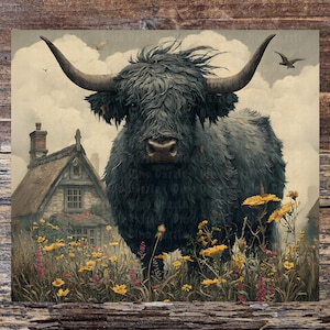 Grumpy Highland Cow PNG: Coffee Lover Sublimation Design (Digital Download)