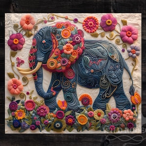 Embroidered Mandala Elephant Tumbler Wrap: 20oz Skinny Tumbler PNG (Digital Download)