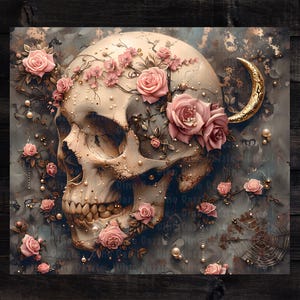 Skull Roses Hearts Tumbler Wrap, Gothic Skull 20 oz Skinny Straight Sublimation Tumbler Design, Spooky Skeleton PNG Digital Download