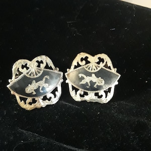 Clip on earrings vintage sterling silver siam novello design fan design filigree