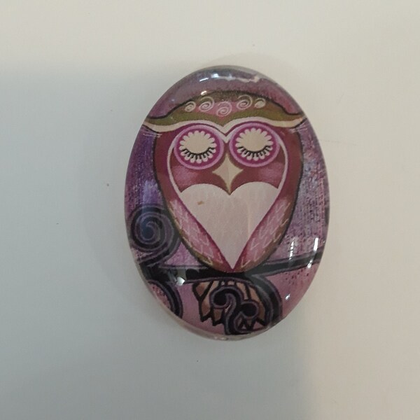 Owl oval cabochon glass resin wire wrapping pendant making beading necklace scrapbooking 30x40mm