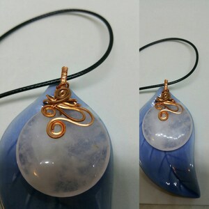 Rose quartz wire wrapped copper pendant necklace natural gemstone jewelry