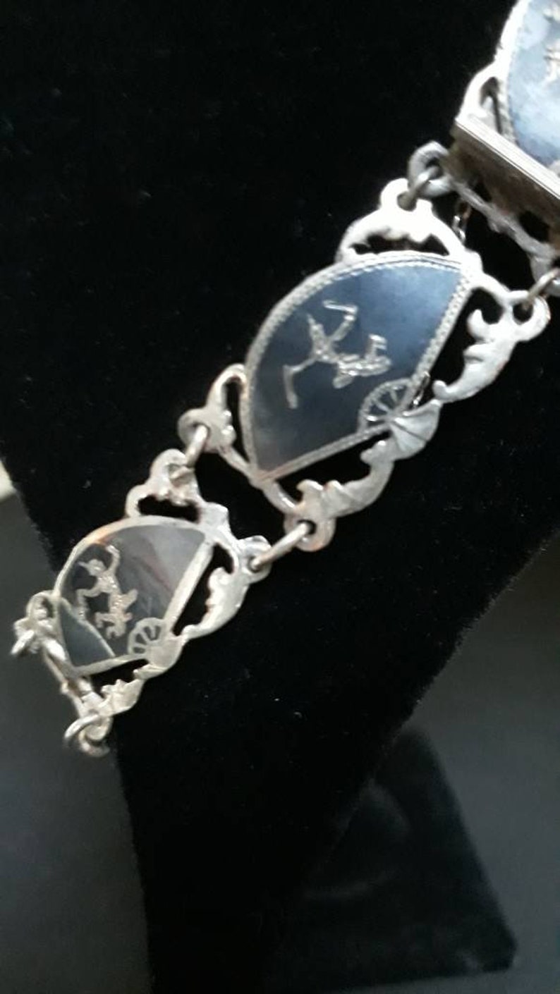 Siam thai dancer link bracelet sterling silver jewelry vintage 1940s size 7 image 1