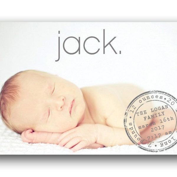 Baby Boy Announcement - Custom Photo Birth Announcement - Printable - Stamp