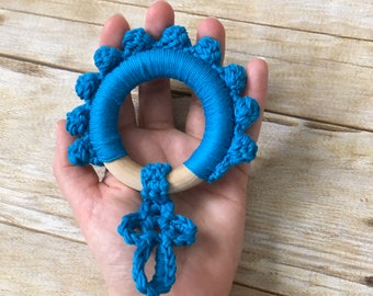 Organic Cotton Rosary Ring Teething Rosary Sensory Toy Sensory Rosary Baby Rosary Baptism Gift Organic Toy Natural Toy