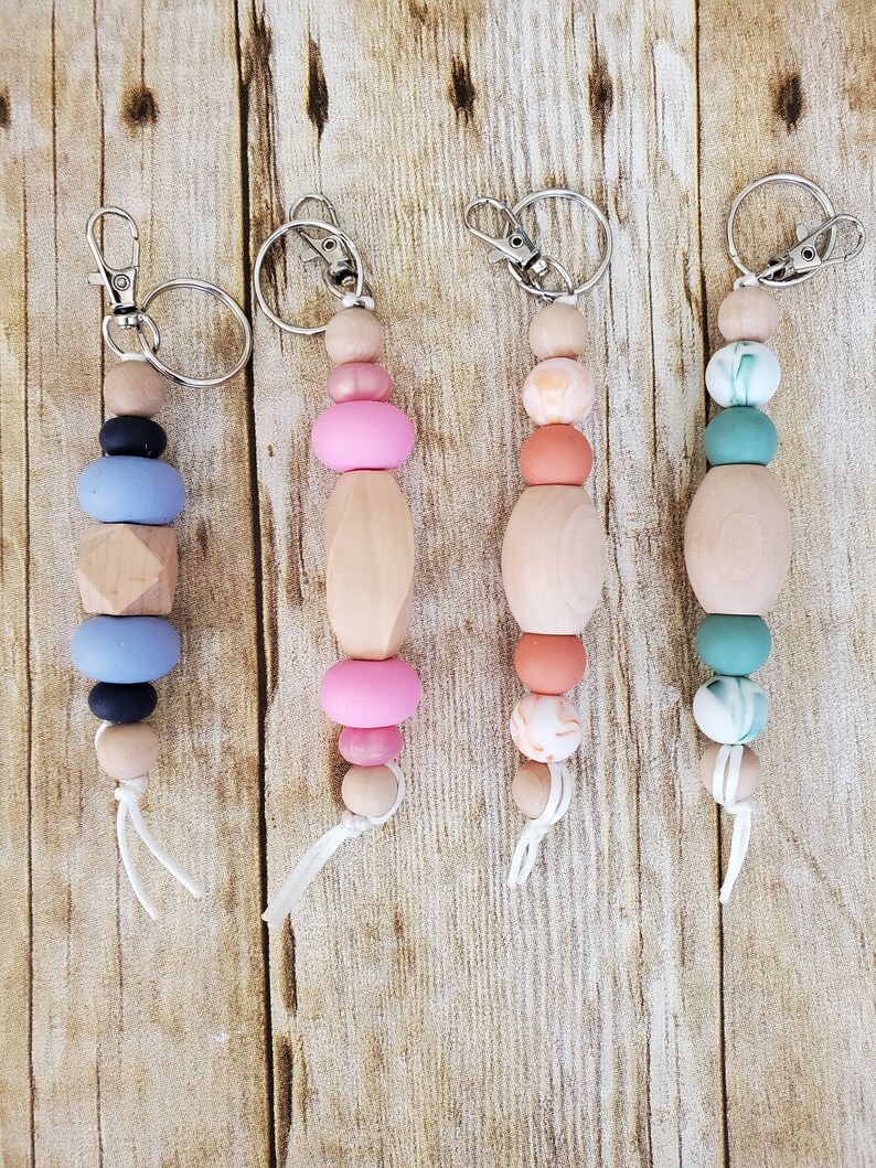 Silicone Bead Keychain Beaded Keychain with Clip Silver Beaded Etsy