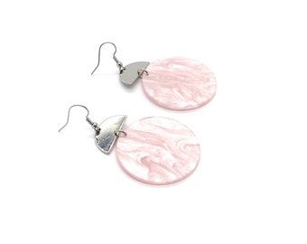 Pink Marble Acrylic Earrings,pink acrylic earrings,statement earrings,pink acetate earrings,round acrylic earrings,popular earrings,acetate