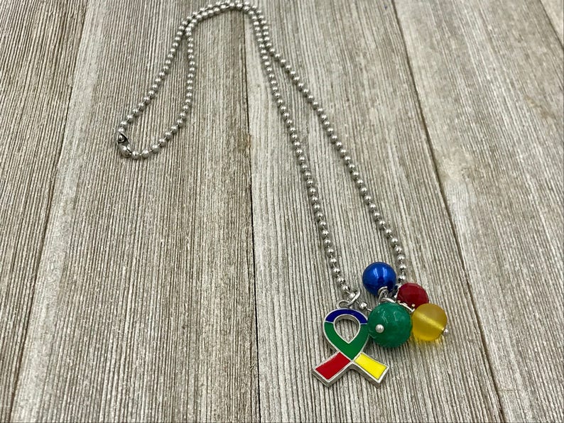 Autism Charm Necklace,autism ribbon necklace,autism jewelry,autism awareness jewelry,autism awareness ribbon,autism ribbon charm,autism