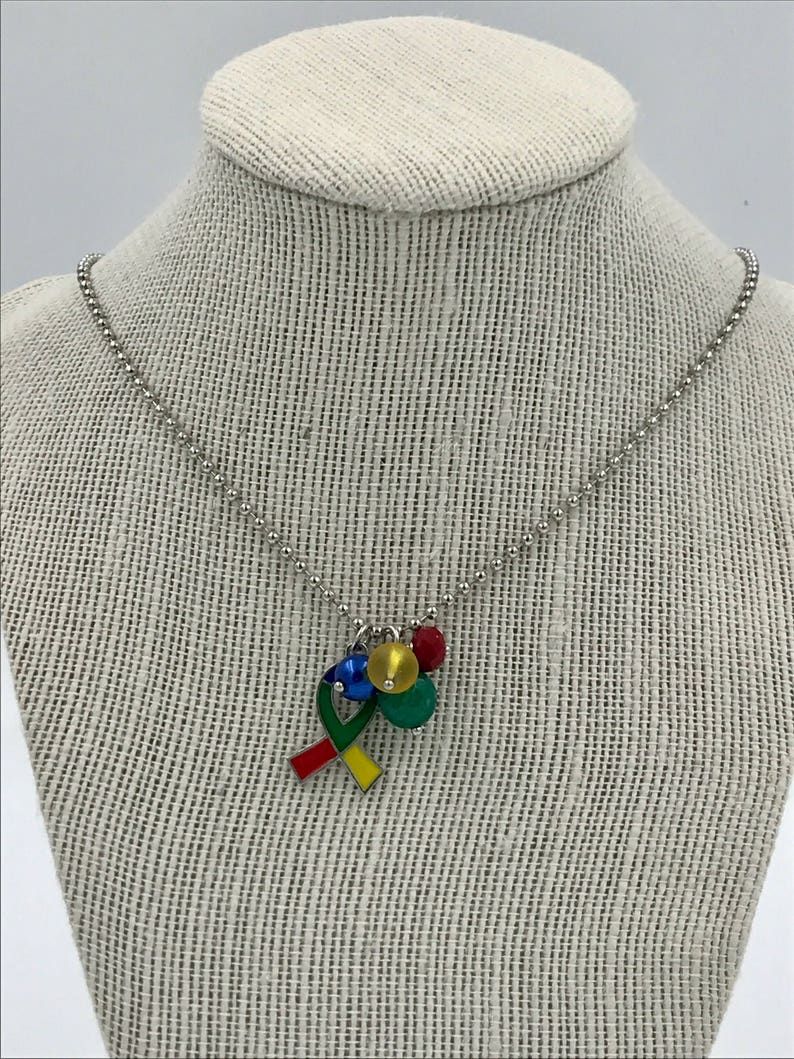 Autism Charm Necklace,autism ribbon necklace,autism jewelry,autism awareness jewelry,autism awareness ribbon,autism ribbon charm,autism