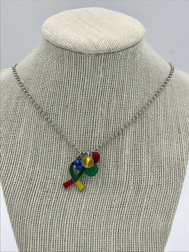 Autism Charm Necklace,autism ribbon necklace,autism jewelry,autism awareness jewelry,autism awareness ribbon,autism ribbon charm,autism